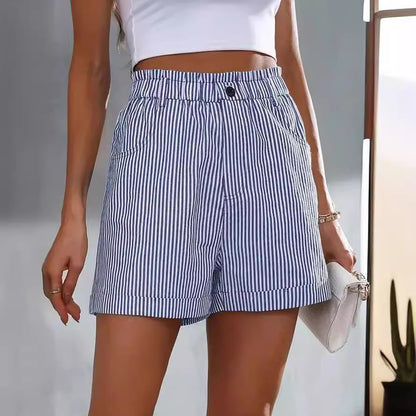 Pantalones cortos casuales con bolsillos y rayas para mujer