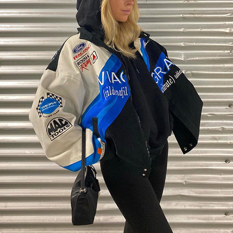 Chaqueta de béisbol de manga larga con estampado de letras informal para mujer