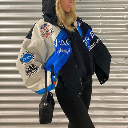 Chaqueta de béisbol de manga larga con estampado de letras informal para mujer