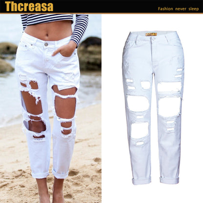 Pantalones vaqueros rectos y rotos de mezclilla para mujer, estilo casual, a la moda