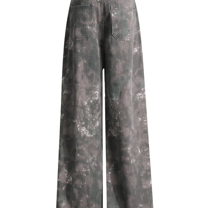 Women Fashion Casual Street Pocket Wide-Leg Camouflage Loose Overalls Washed Jeans Cargo Pants