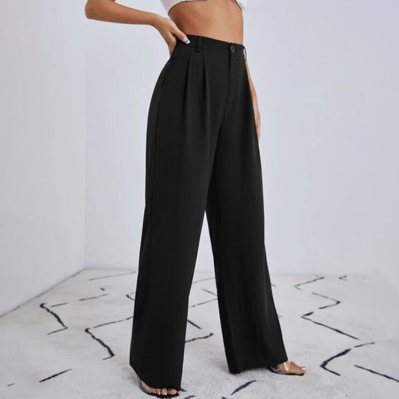 Pantalones de traje rectos de color liso informales a la moda para mujer