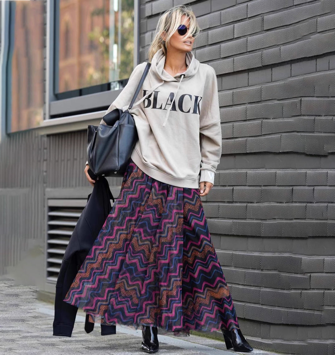 Women Fashion Casual Geometric Printed Mesh Skirt