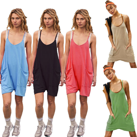 Summer Women Casual Pocket Strap Rompers