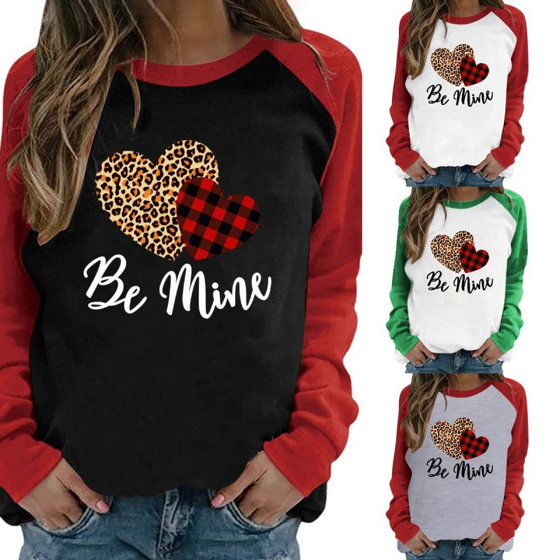 Camiseta informal de algodón con cuello redondo y manga larga para mujer, con estampado de letras de amor, para San Valentín