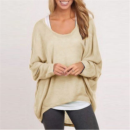 Basic Loose Women Solid Color Casual Long Sleeve Top