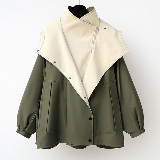 Gabardina de longitud media para mujer, estilo urbano, informal, con bloques de color, para invierno y otoño