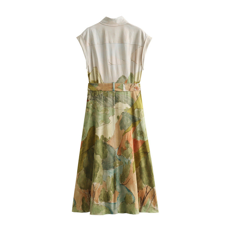 Women Fashion Casual Printed Sleeveless Shirt Dress