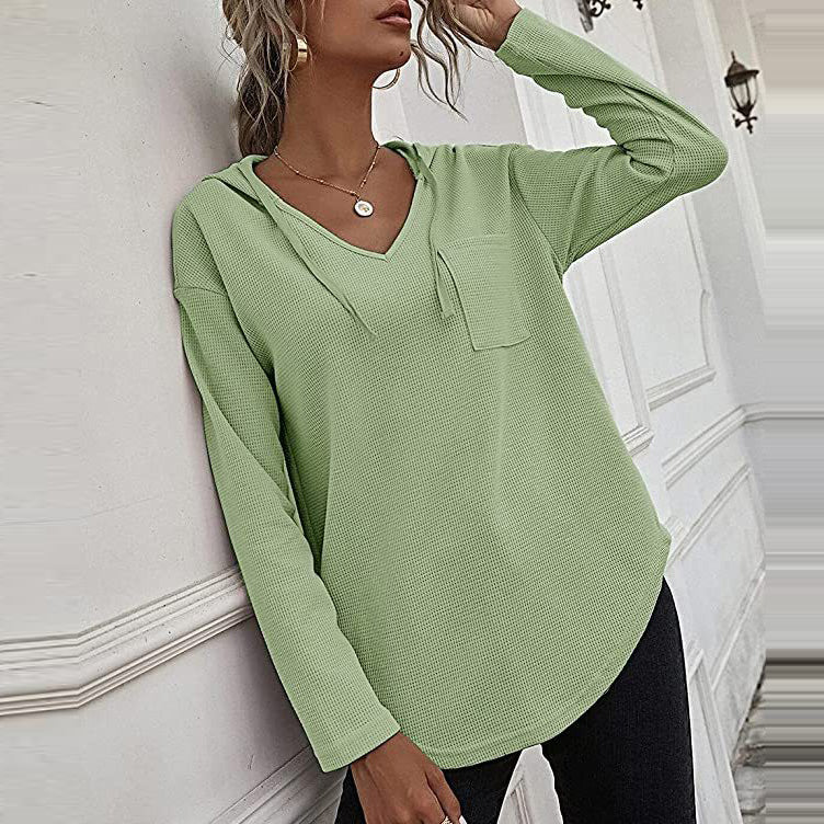 Women Fashion Casual V-Neck Drawstring Long Sleeve Hoodies