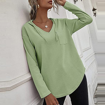 Women Fashion Casual V-Neck Drawstring Long Sleeve Hoodies