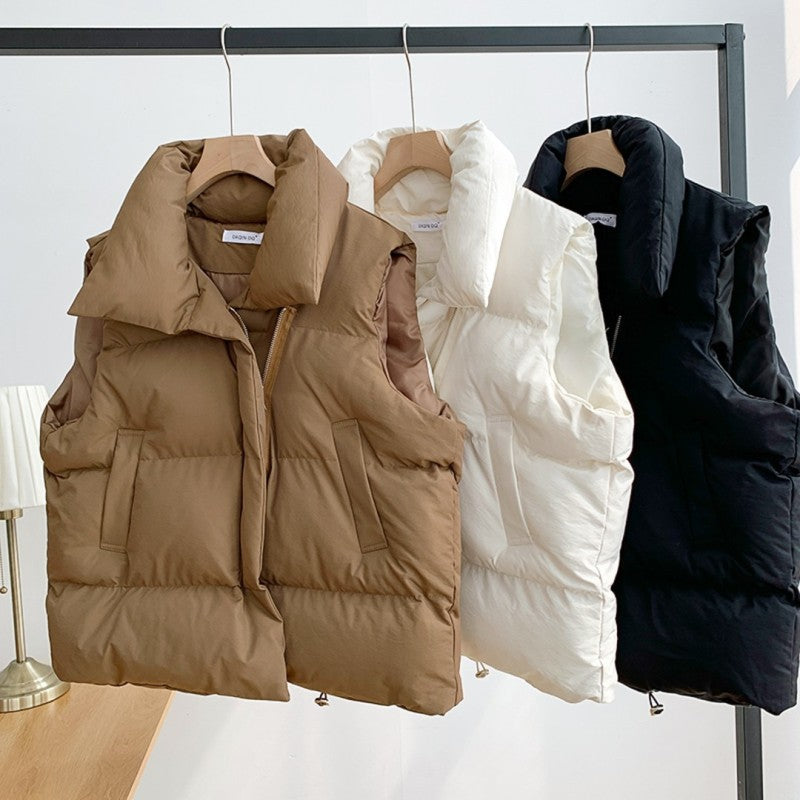 Casual Women Winter Stand-Up Collar Sleeveless Padded Vest Quilted Coat