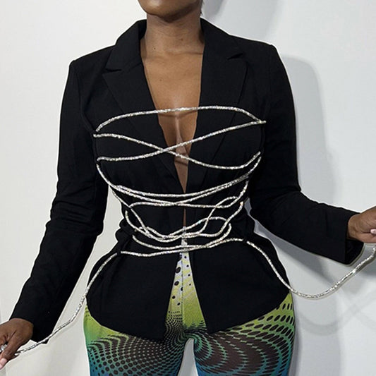 Blazer informal de manga larga con tirantes de color liso para mujer