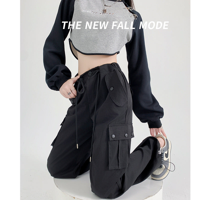 Pantalones cargo casuales de color sólido a la moda para mujer