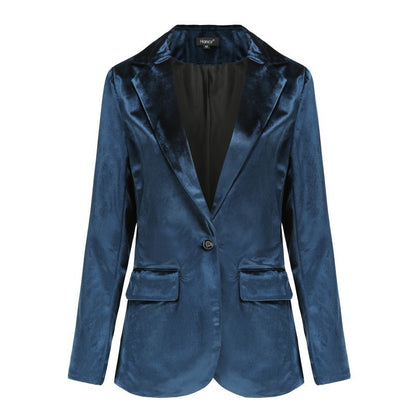 Blazer informal de manga larga de terciopelo dorado para mujer