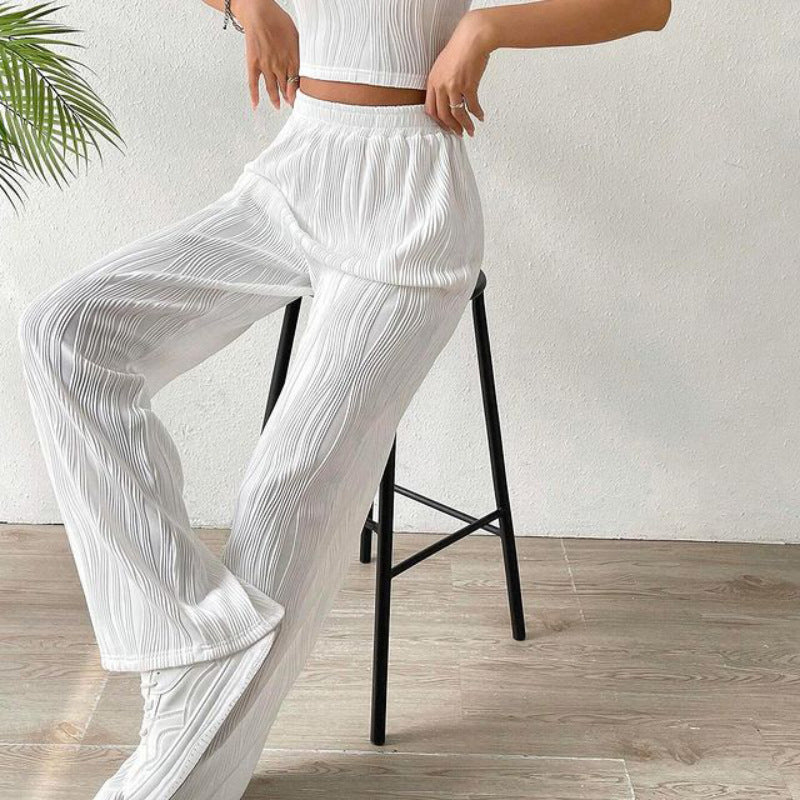 Women Fashion Stripe Casual Straight High Waist Trousers