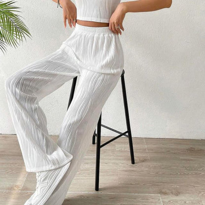 Women Fashion Stripe Casual Straight High Waist Trousers