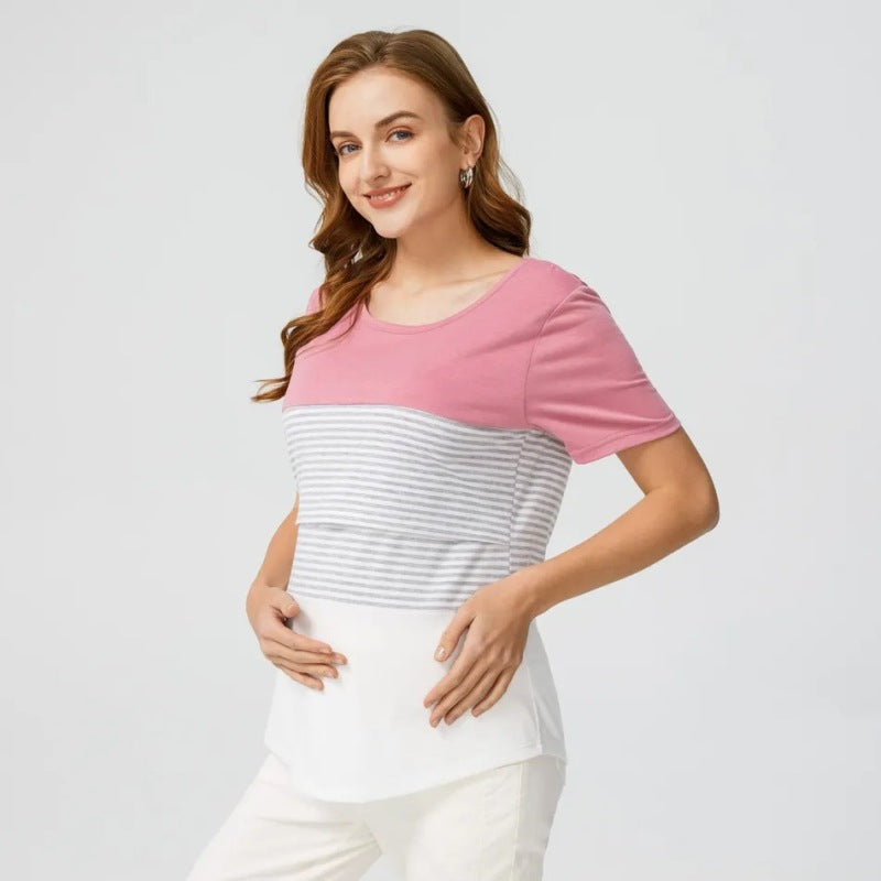 Maternity Casual Comfortable Round Neck Short Sleeve Breastfeeding Top
