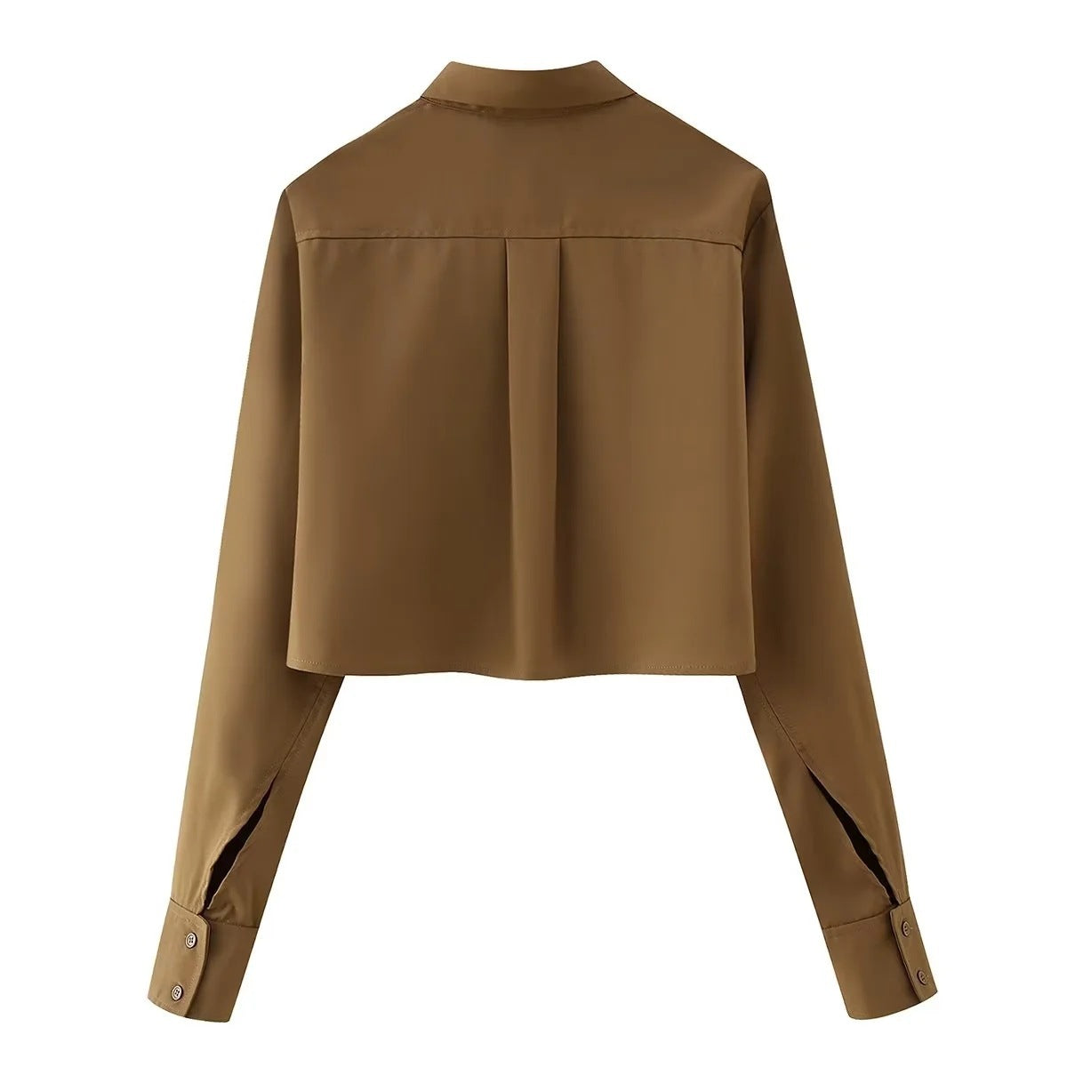 Camisa corta informal de manga larga con solapa y rayas para mujer