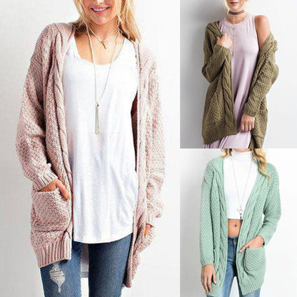 Suéter de punto de color liso informal para mujer, cárdigan de invierno y otoño