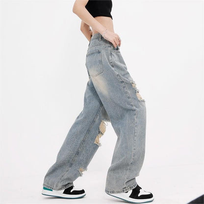 Vaqueros rotos sueltos con degradado informal a la moda para mujer