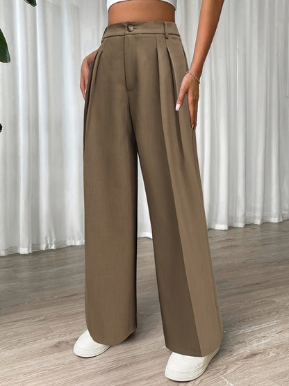 Women Fashion Casual Loose Button High Waist Straight Pants
