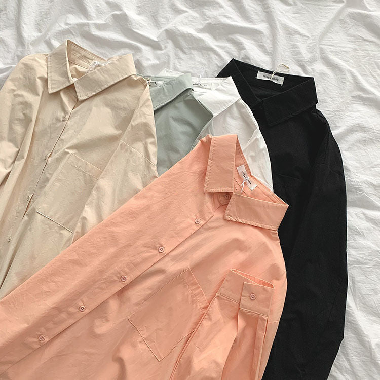 Blusa informal básica de manga larga para mujer, color liso, de verano, a la moda