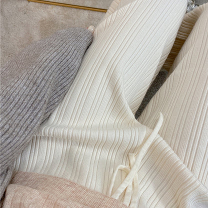 Women Casual Autumn Winter Solid Color Pleated Wide Leg Knitted Pants