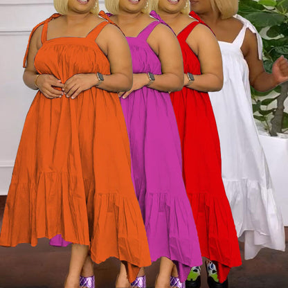 Women Fashion Casual Plus Size Solid Color Sling Dress