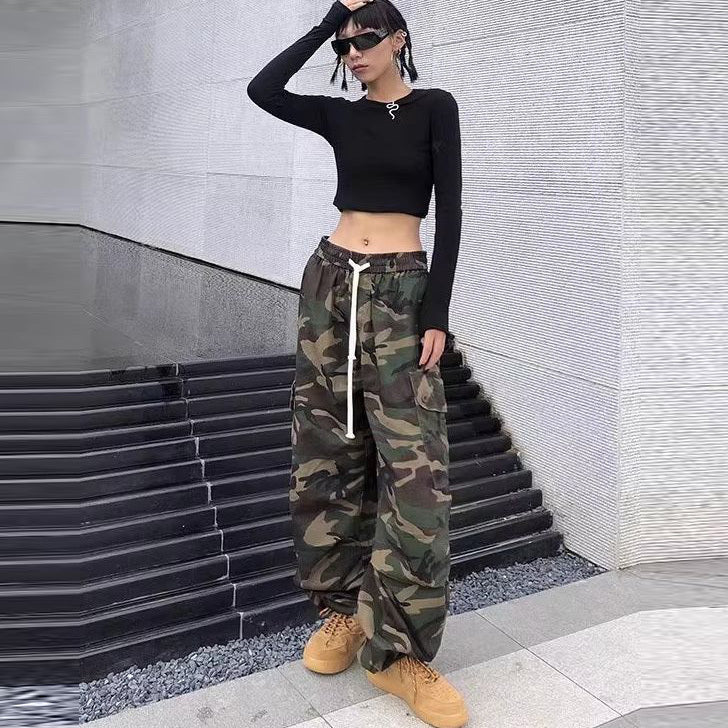 Women Fashion Casual Loose Camouflage Print Cargo Pants