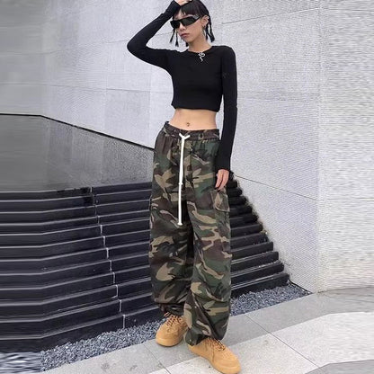 Women Fashion Casual Loose Camouflage Print Cargo Pants