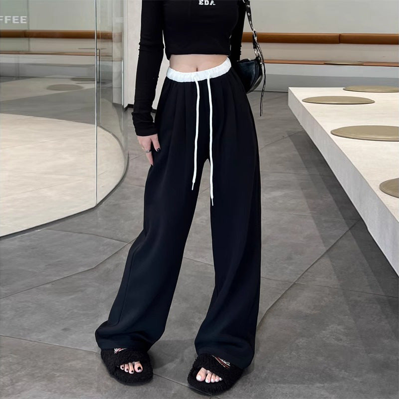 Pantalones casuales de cintura alta y holgados con cordón para mujer