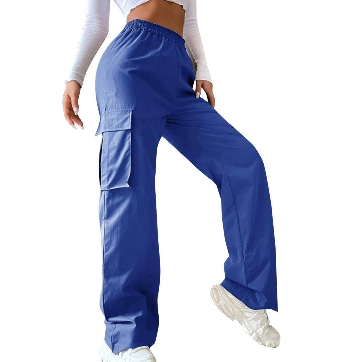 Plus Size High Waist Straight Loose Casual Women Pocket Cargo Pants
