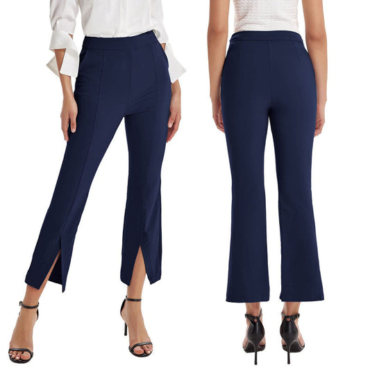 Pantalones de traje acampanados de cintura alta con abertura informal para mujer
