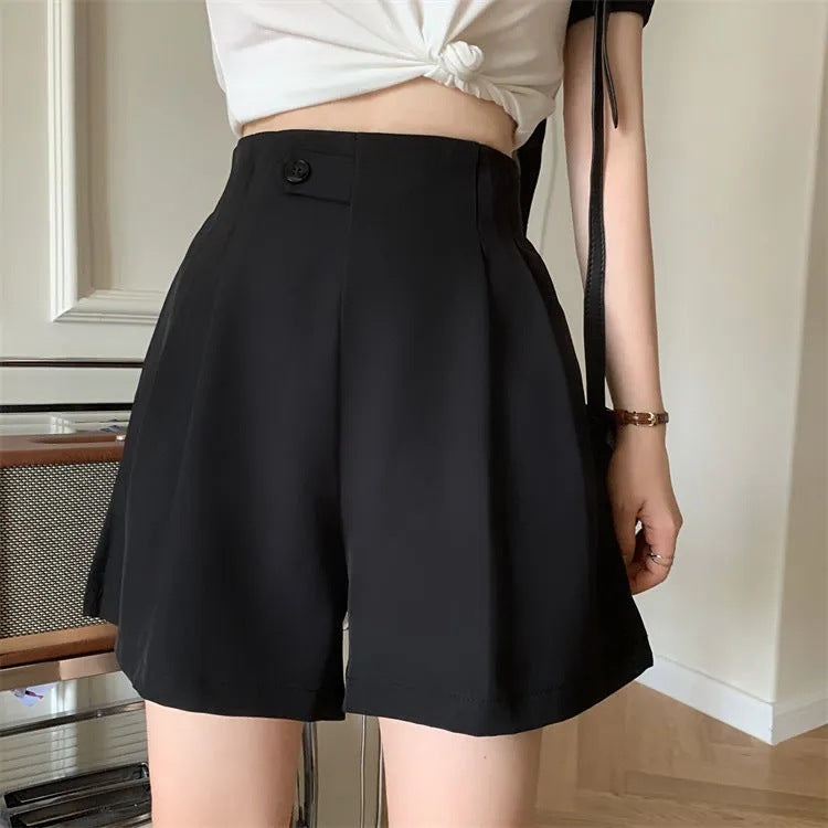 Women Fashion Casual Solid Color High Waist Shorts