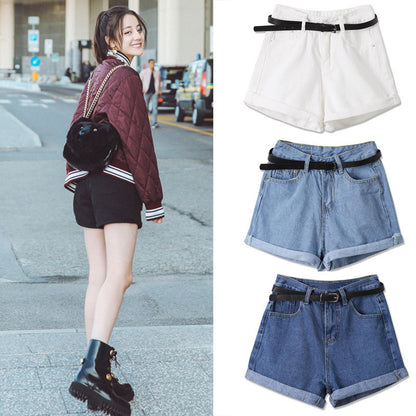 Women Casual Basic Rolled High-Waist Denim Shorts