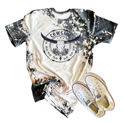 Camiseta informal de verano con estampado de cabeza de vaca y cuello redondo para mujer