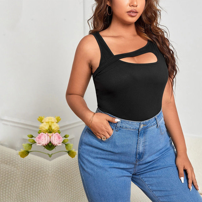 Camiseta sin mangas informal de verano para mujer, básica, de color liso, con cortes y punto acanalado.