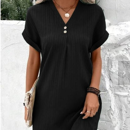 Women Casual V-Neck Solid Color Dress