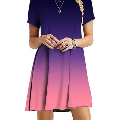Vestido mini informal holgado de manga corta con estampado degradado de arcoíris y teñido anudado para mujer