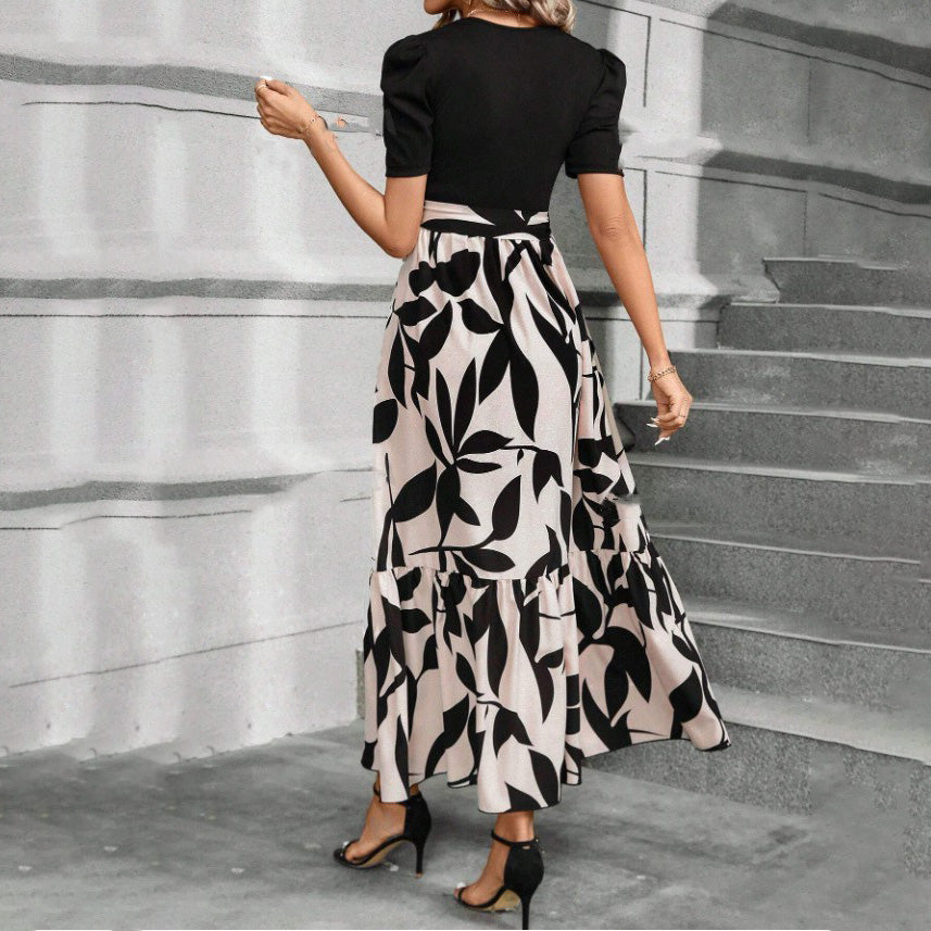 Women Casual Elegant Floral Print Round Neck Short-Sleeve Dress