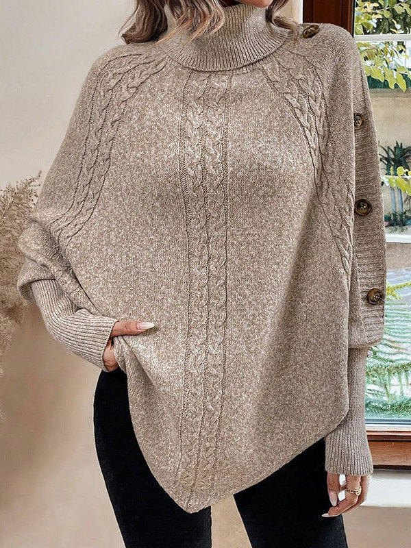 Women Fashion Casual High Collar Long Bat Sleeve Sweater