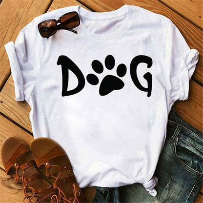 Camiseta informal de manga corta con estampado de garra de perro pintada a mano para mujer