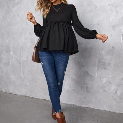 Blusa de maternidad informal de manga larga abullonada para mujer embarazada