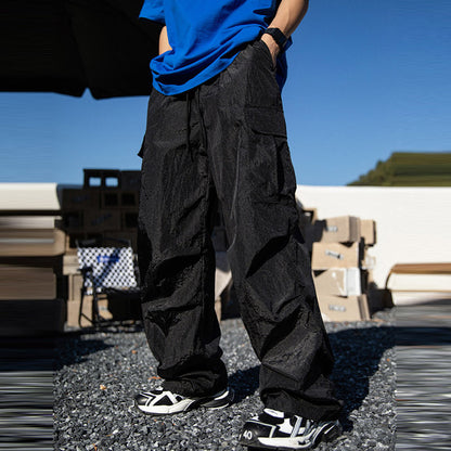 Pantalones cargo holgados de nailon y metal para mujer