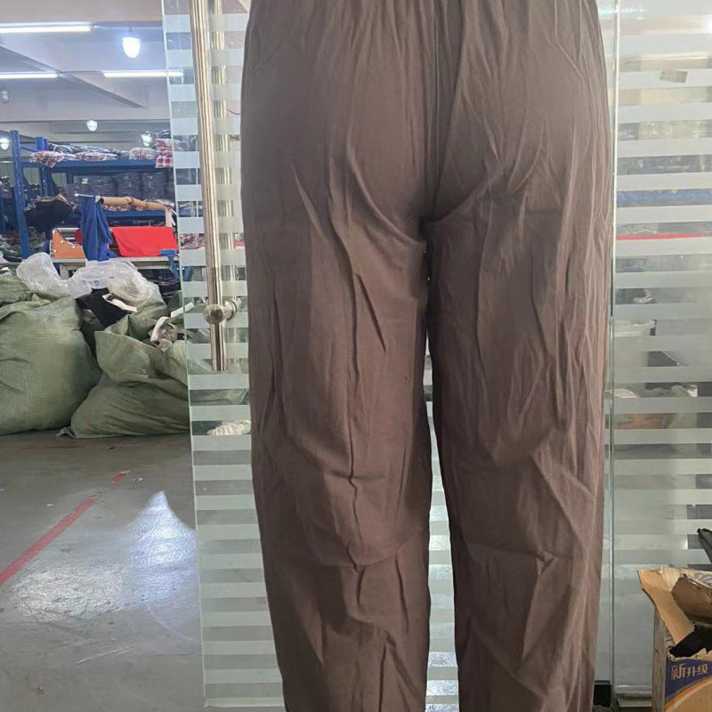 Plus Size Casual Women Loose High Waist Button Cotton Cropped Pants