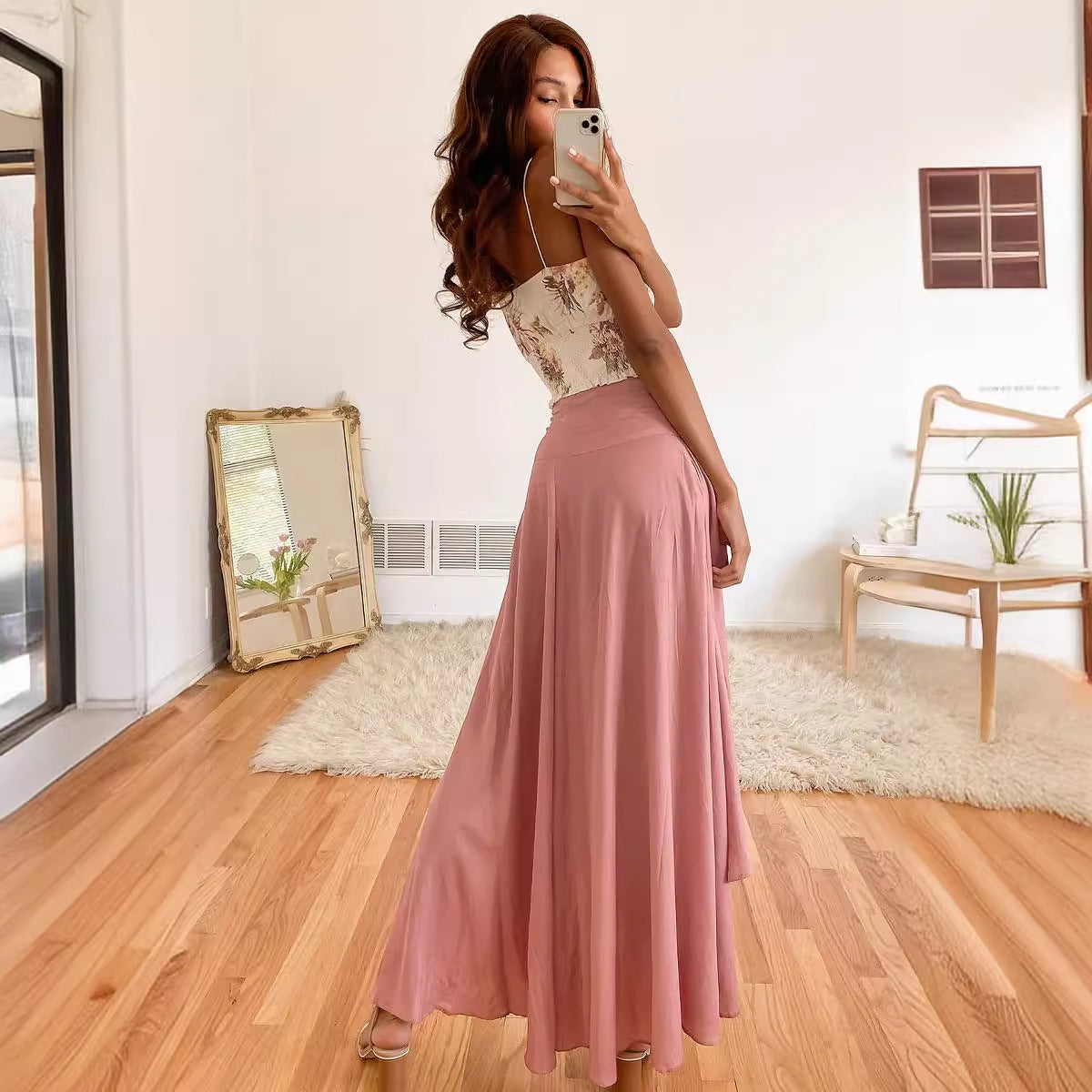 Summer Women Casual Solid Color Loose Irregular Skirt