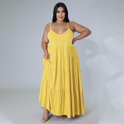 Vestido informal de verano para mujer, talla grande, holgado, color liso