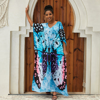 Traje de baño informal para mujer, para vacaciones en la playa, con estampado de mariposas y teñido anudado