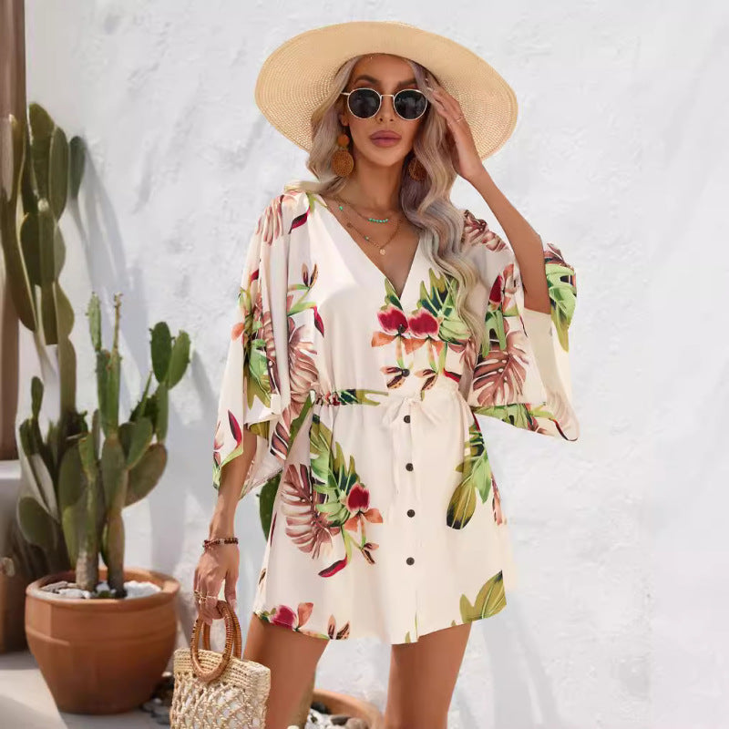 Summer Vacation Women Casual Leaf Print Dress