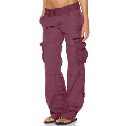 Women Fashion Casual Loose Pocket Wide-Legged Pants